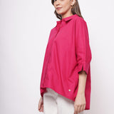 Office Wear Oversized High Low Hot Pink Shirt - Western Era  Tops