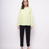 Office Wear Pin Tuck Linen Green Shirt