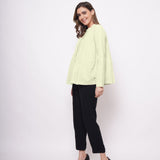 Office Wear Pin Tuck Linen Green Shirt