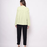 Office Wear Pin Tuck Linen Green Shirt