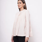 Office Wear Pin Tuck Linen Pink Shirt - Western Era  Tops