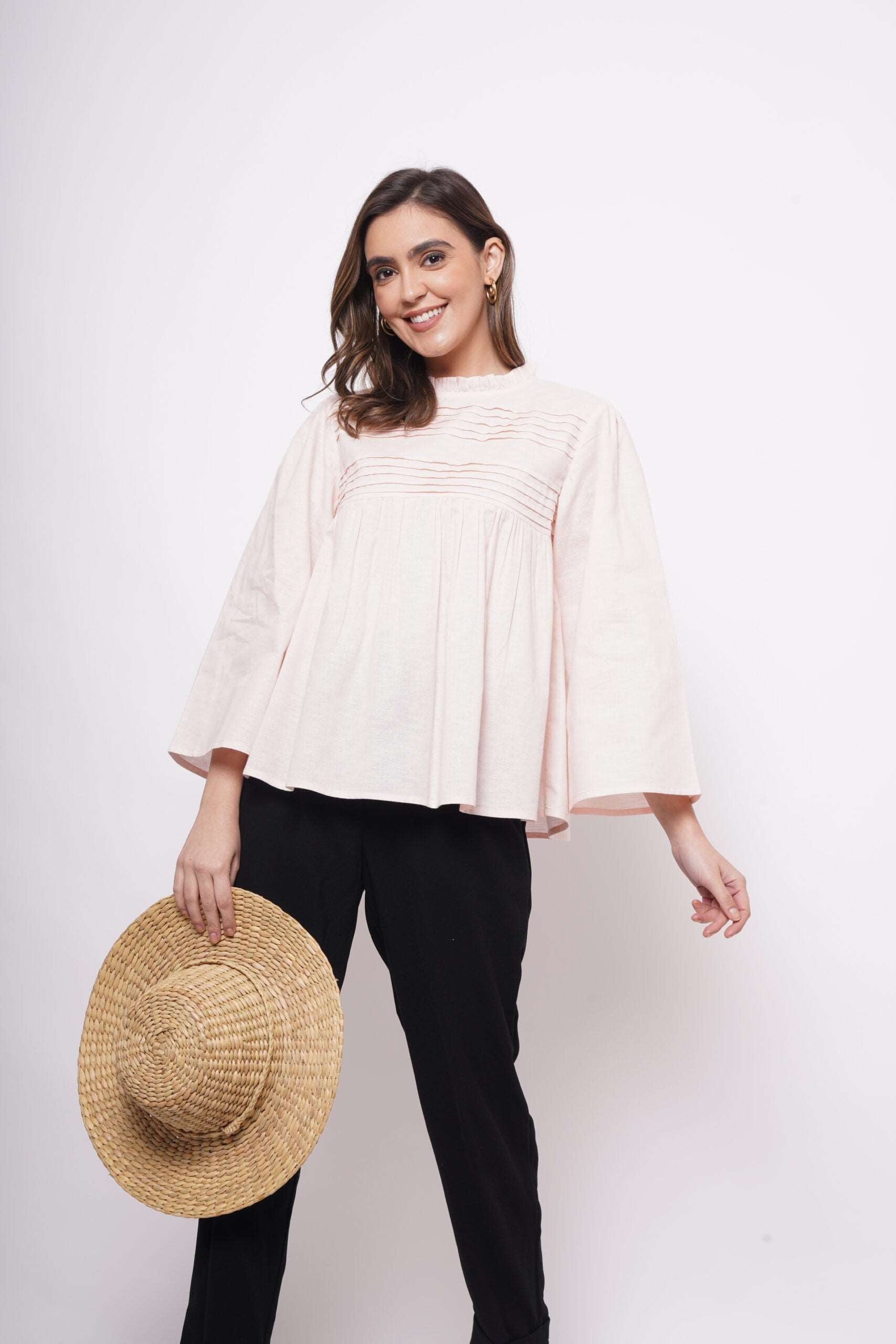 Office Wear Pintuck Light Pink Top - Western Era  Tops