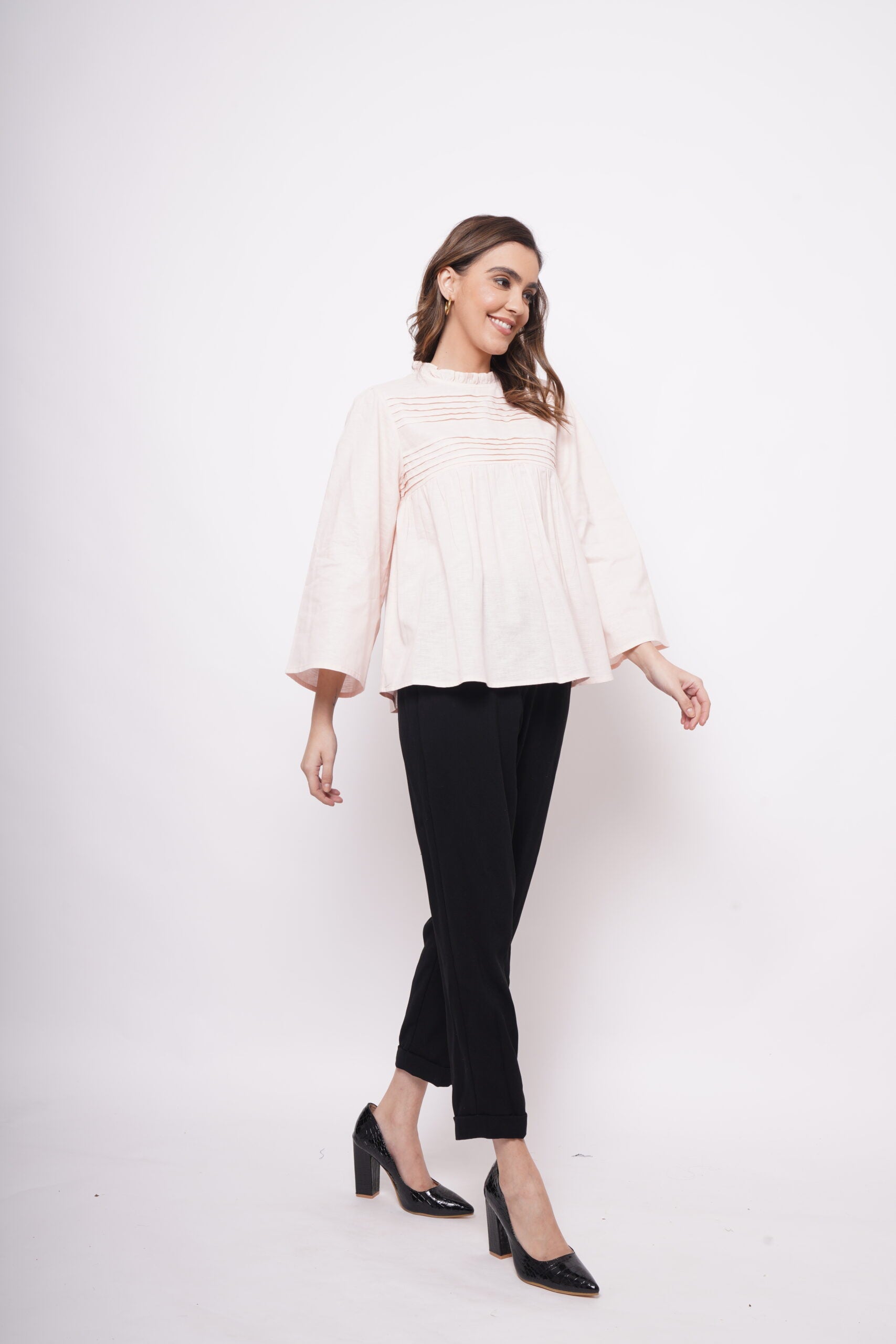 Office Wear Pintuck Light Pink Top - Western Era  Tops