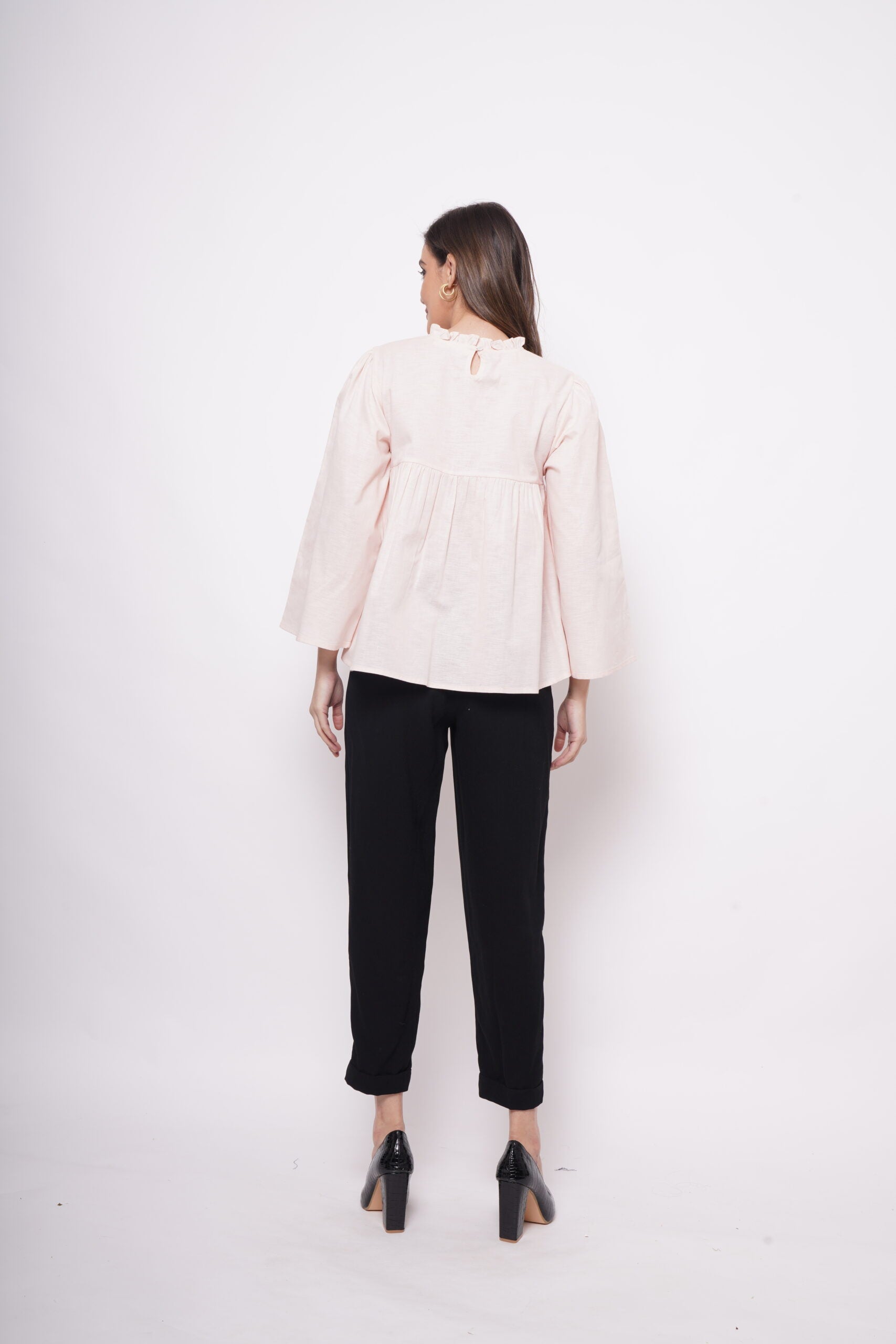 Office Wear Pintuck Light Pink Top - Western Era  Tops