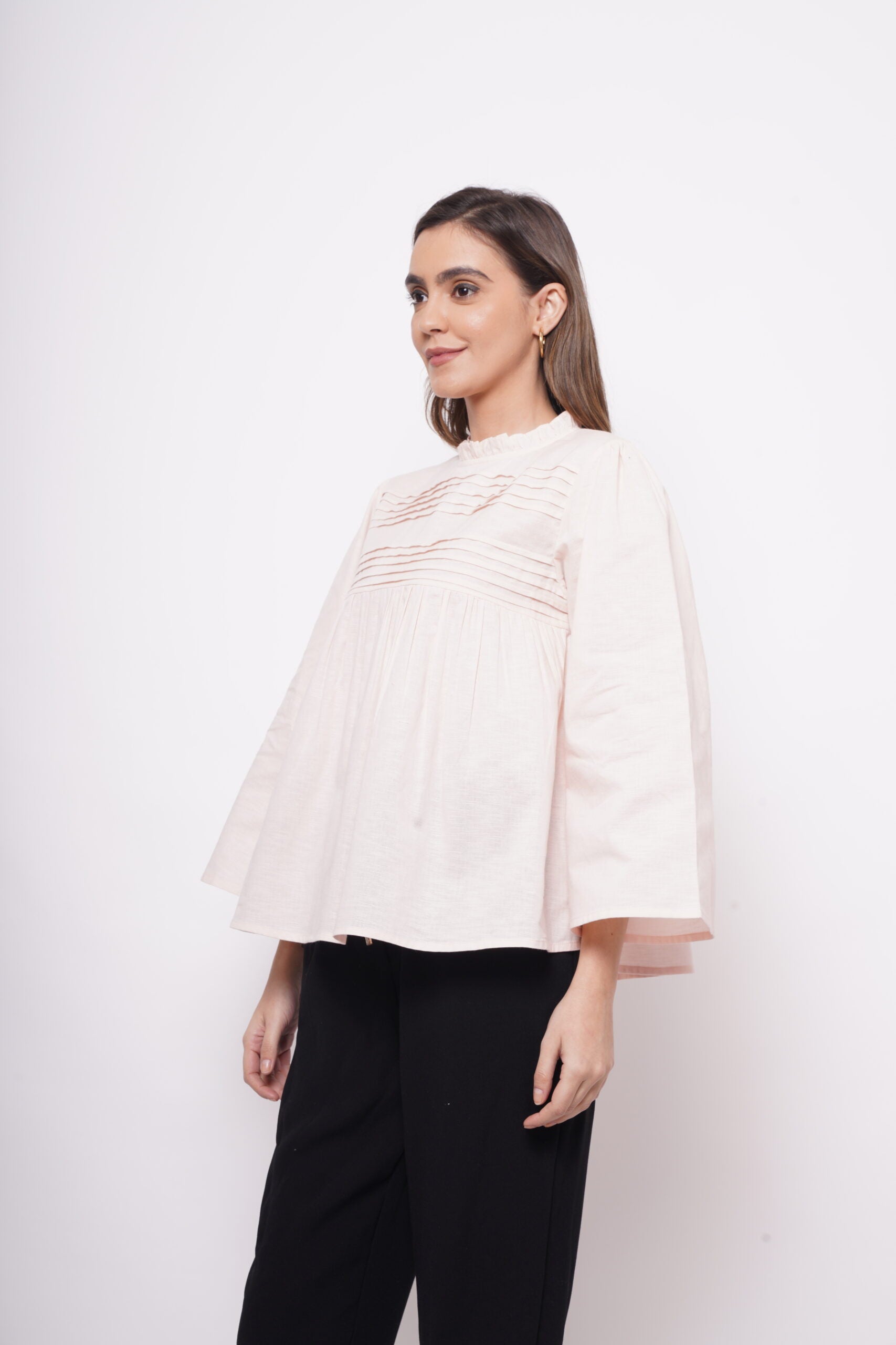 Office Wear Pintuck Light Pink Top - Western Era  Tops