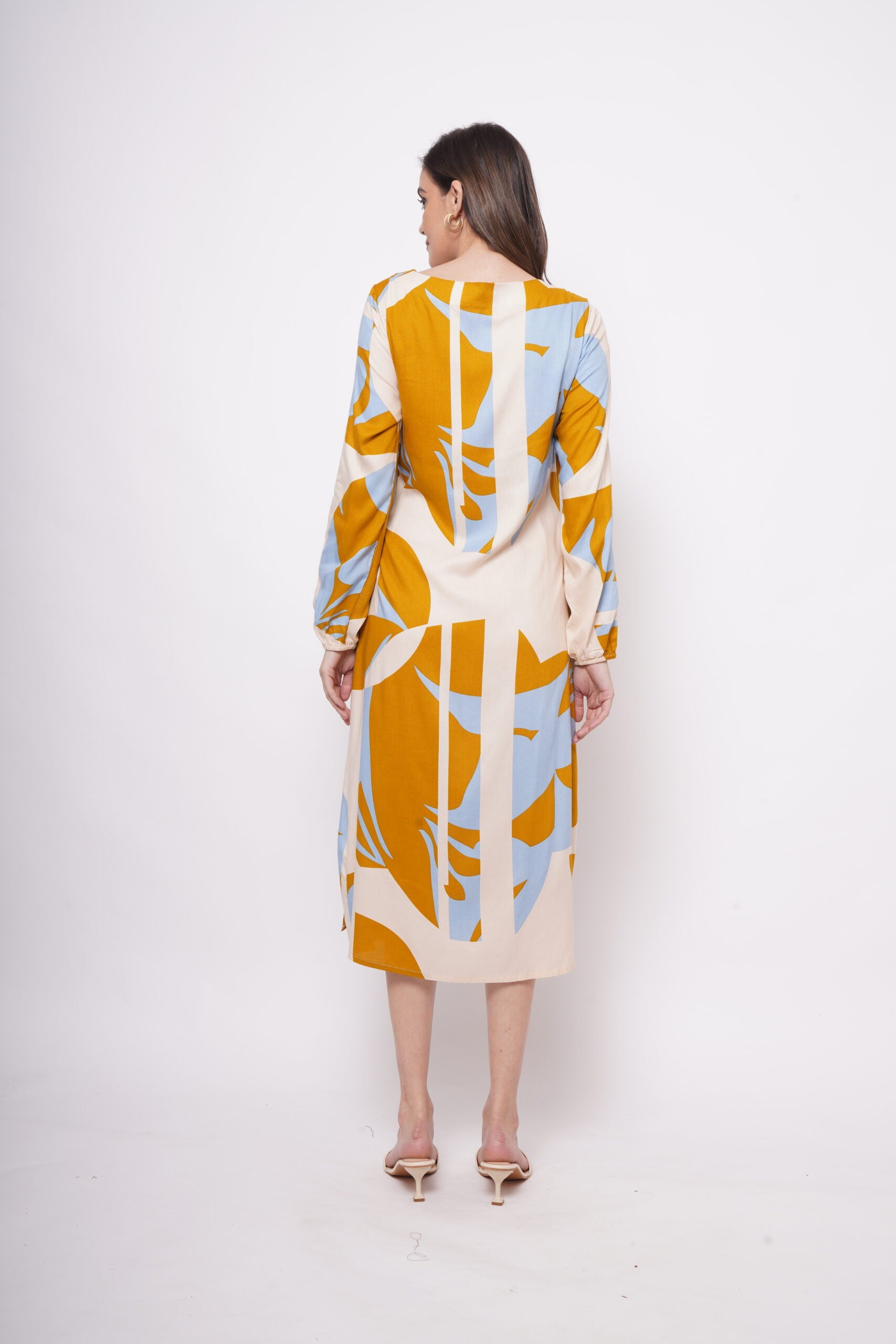 Yellow Bold Print Long dress With Side Keyhole - Western Era  Dresses