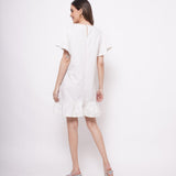 V-Neck White Cotton Dress With Flounce Sleeves - Western Era  Dresses