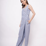 Formal Wear Side Knot Overlap Blue Jumpsuit - Western Era  Jumpsuits