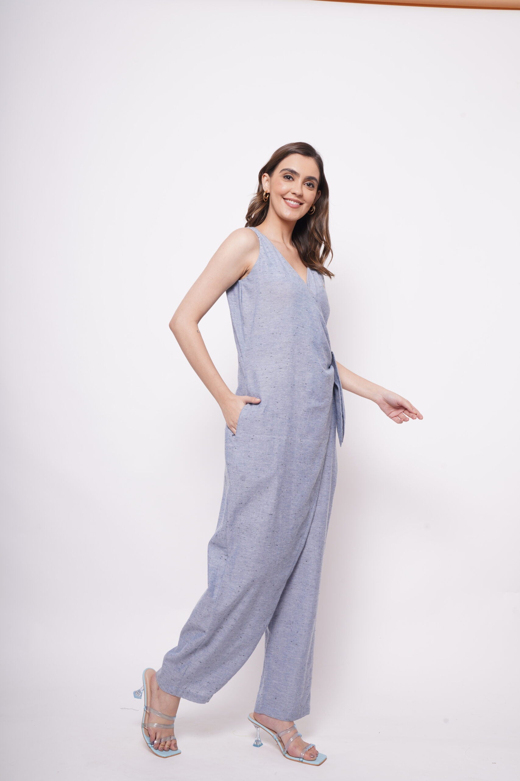 Formal Wear Side Knot Overlap Blue Jumpsuit - Western Era  Jumpsuits