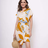 Wrap Around Yellow Bold Print Short Dress - Western Era  Dresses