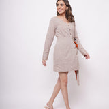 Beige Short Dress With Ikat Bow Strap - Western Era  Dresses