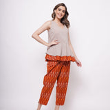 Beige Ikat Double Layer Top With Front Pockets - Western Era  Tops