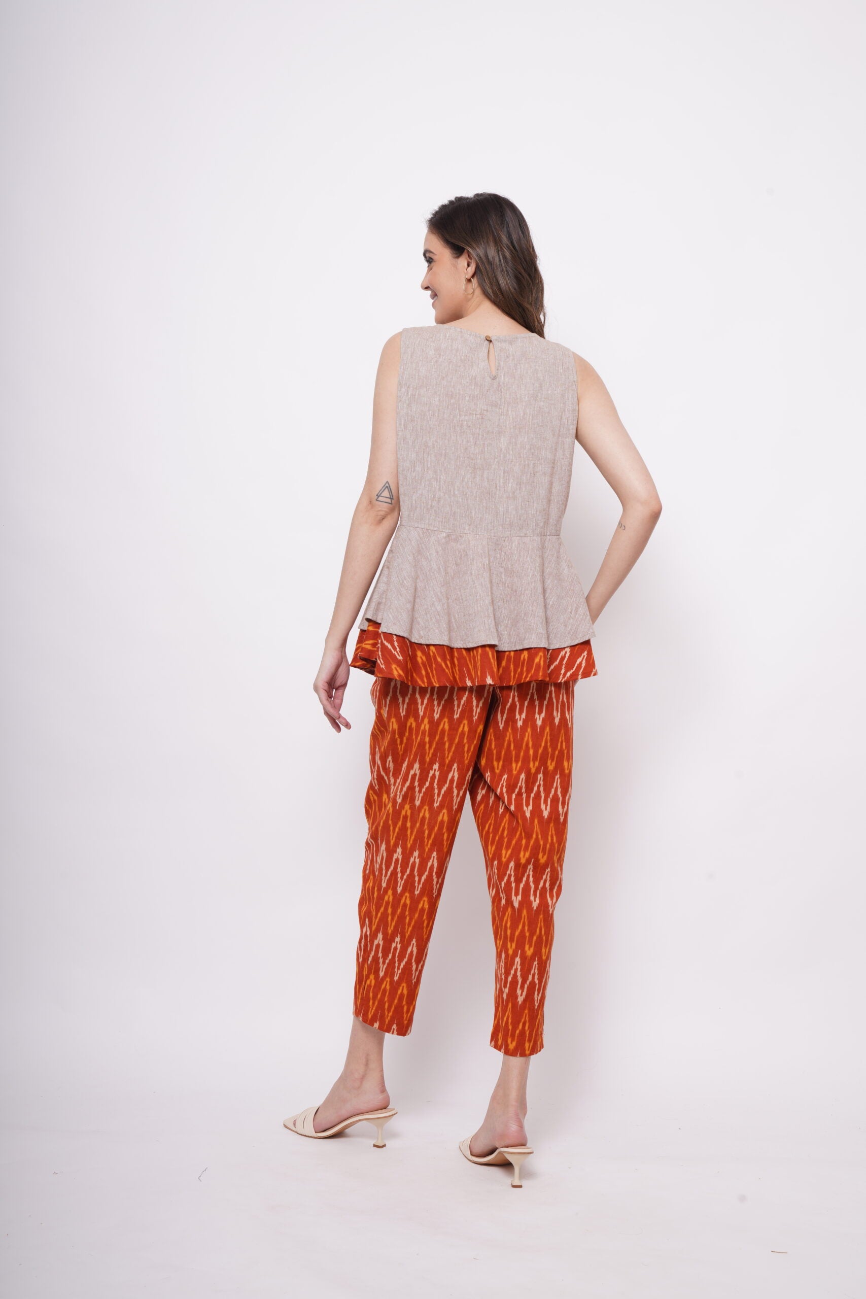 Ikat Print Orange Trousers - Western Era  Bottoms