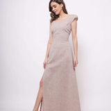 Event Wear Beige Long Dress With Side slit - Western Era  Dresses