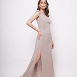 Event Wear Beige Long Dress With Side slit - Western Era  Dresses