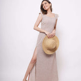 Event Wear Beige Long Dress With Side slit - Western Era  Dresses