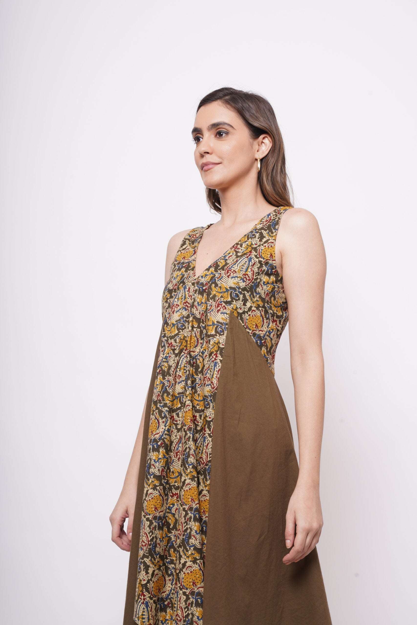 Kalamkari Print Color blocking Oversized Dress - Western Era  Dresses