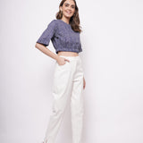 Blue White Pinstripe Crop Top - Western Era  Tops