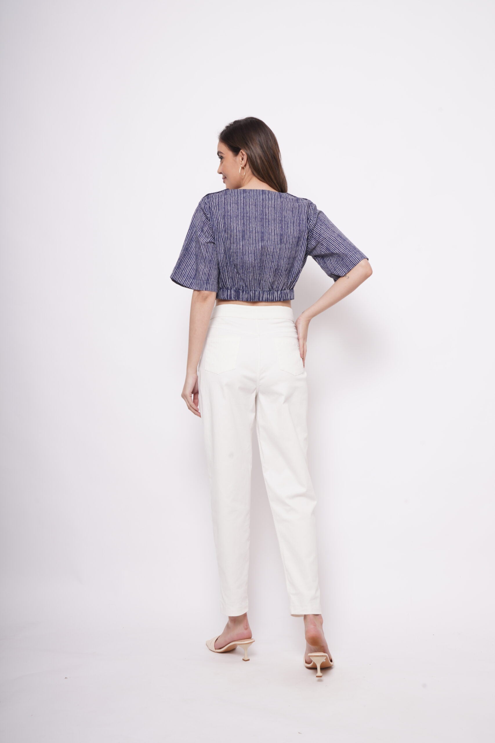 Blue White Pinstripe Crop Top - Western Era  Tops