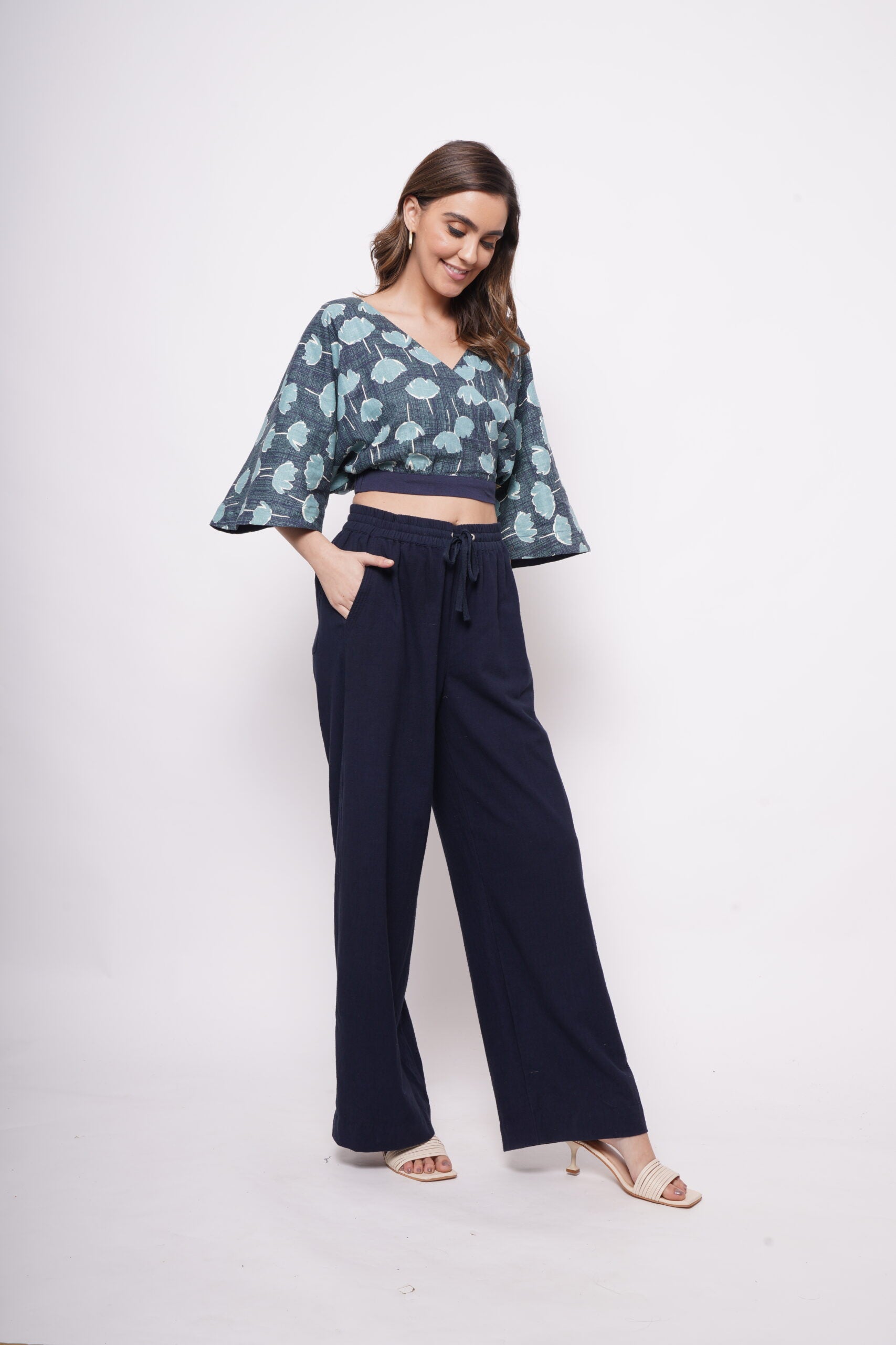 Backless Teal Printed Crop Top - Western Era  Tops