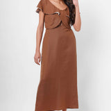 Scalloped Embroidery Brown Long Dress With Victorian Collar - Western Era  Dresses