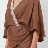 Dori Embroidery Wrap Around Brown Dress - Western Era  Dresses