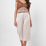 Waist Embroidered Brown Linen Top - Western Era  Tops