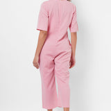 Front Twist Knot Pink Cotton Jumpsuit