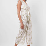 Printed White Jumpsuit with Waist Knot - Western Era  Jumpsuits