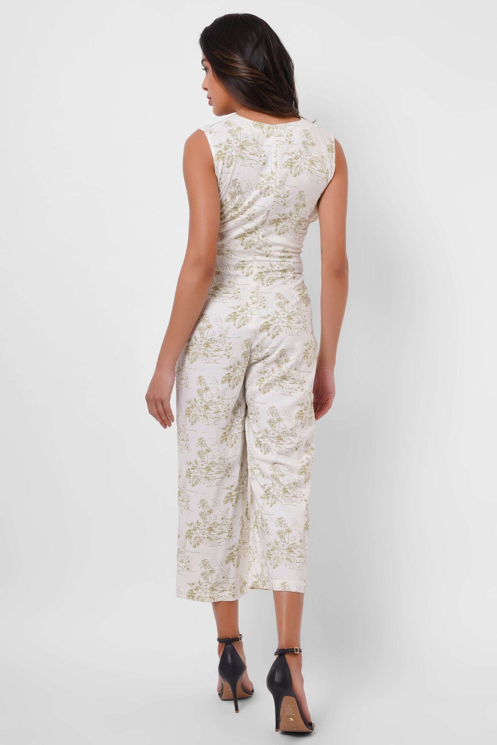 Printed White Jumpsuit with Waist Knot - Western Era  Jumpsuits