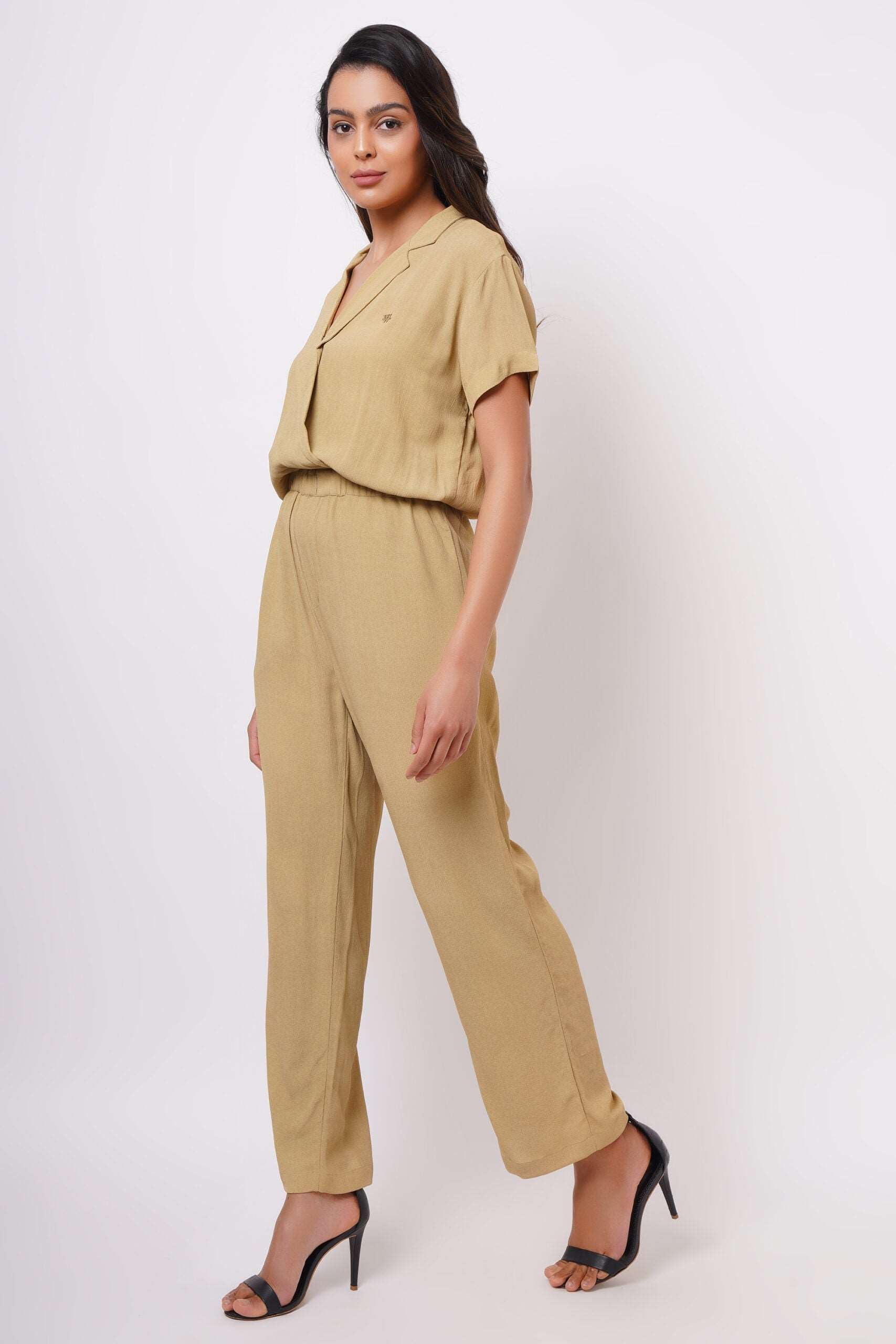 Formal Wear Mustard Jumpsuit With Elasticated Waist - Western Era  Jumpsuits