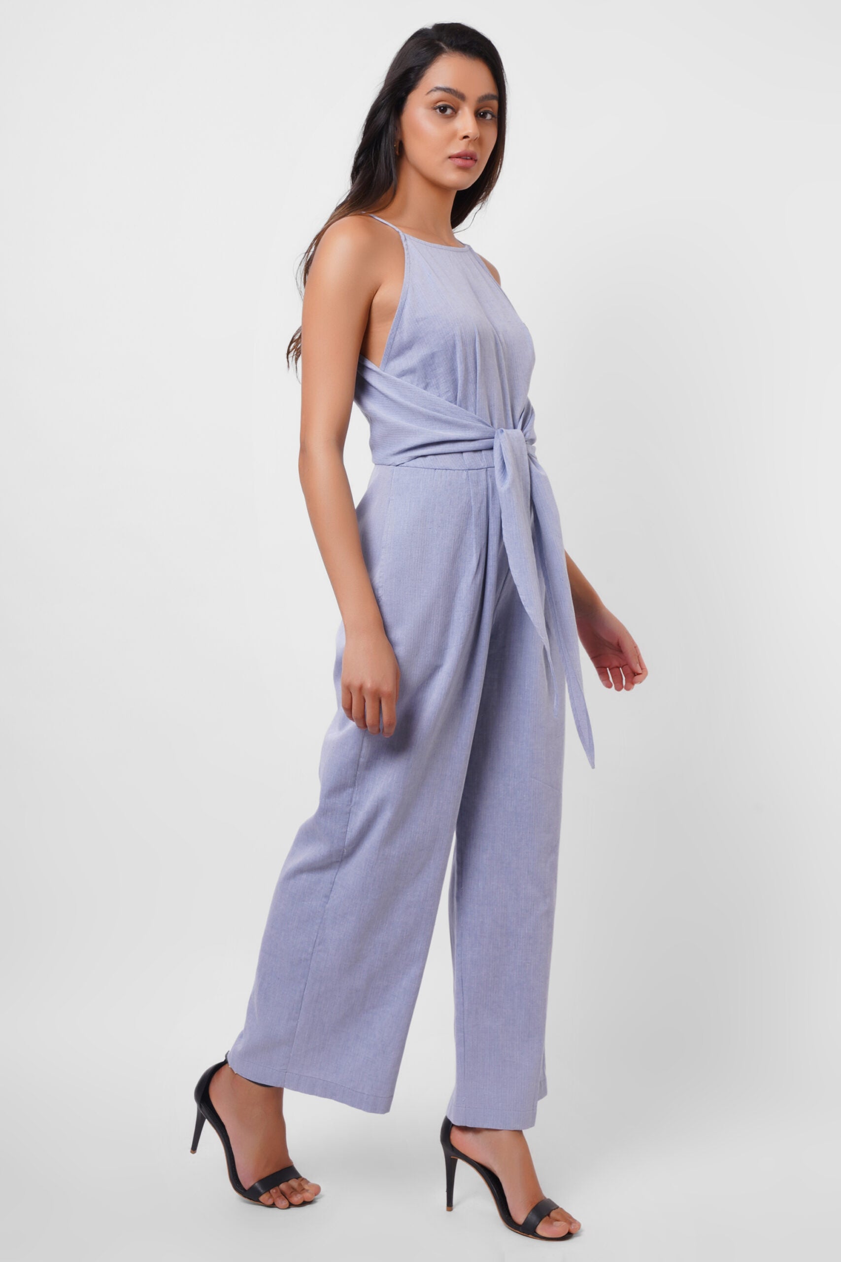 Front Strap Knot Sleeveless Blue Jumpsuit - Western Era  Jumpsuits