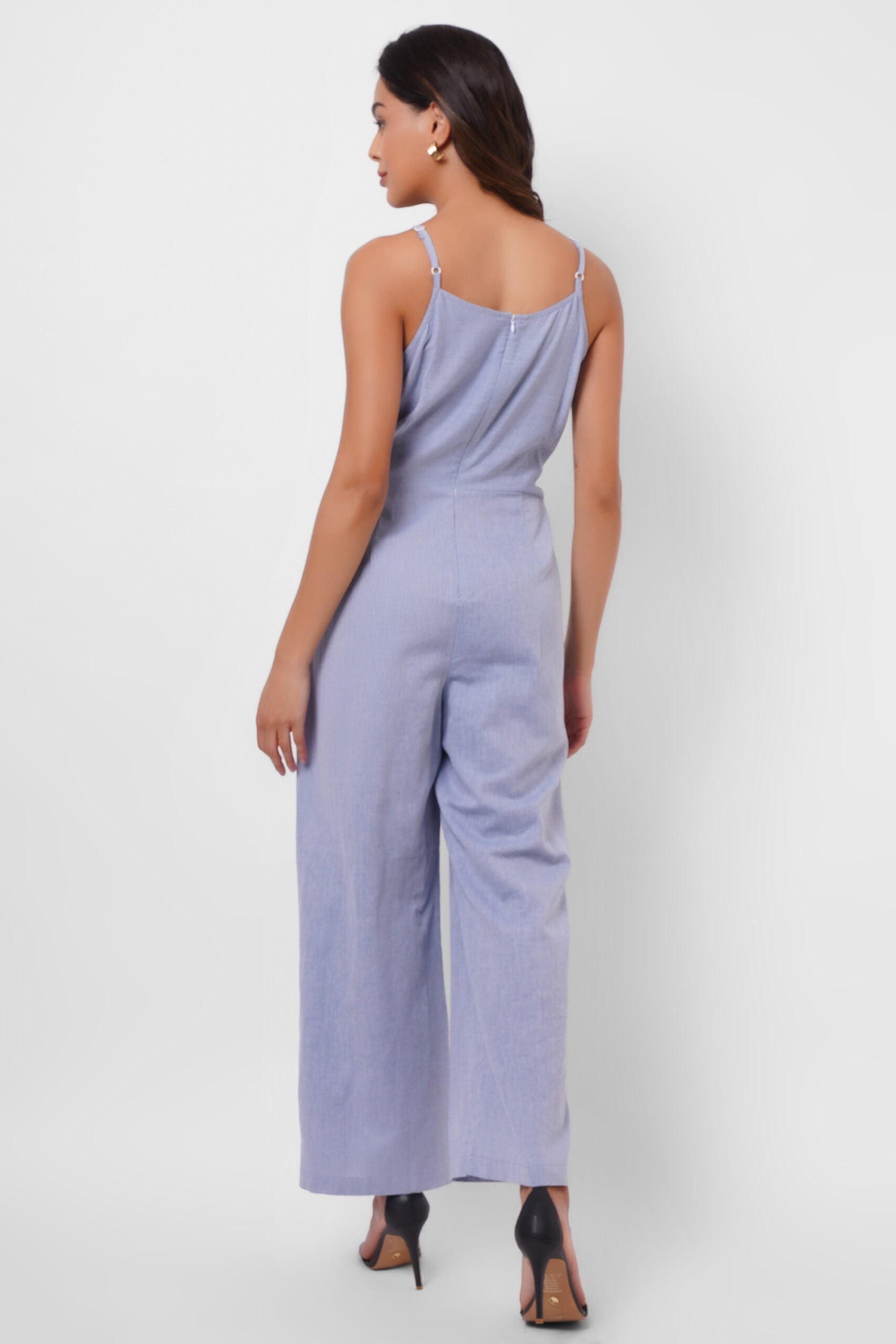 Front Strap Knot Sleeveless Blue Jumpsuit - Western Era  Jumpsuits