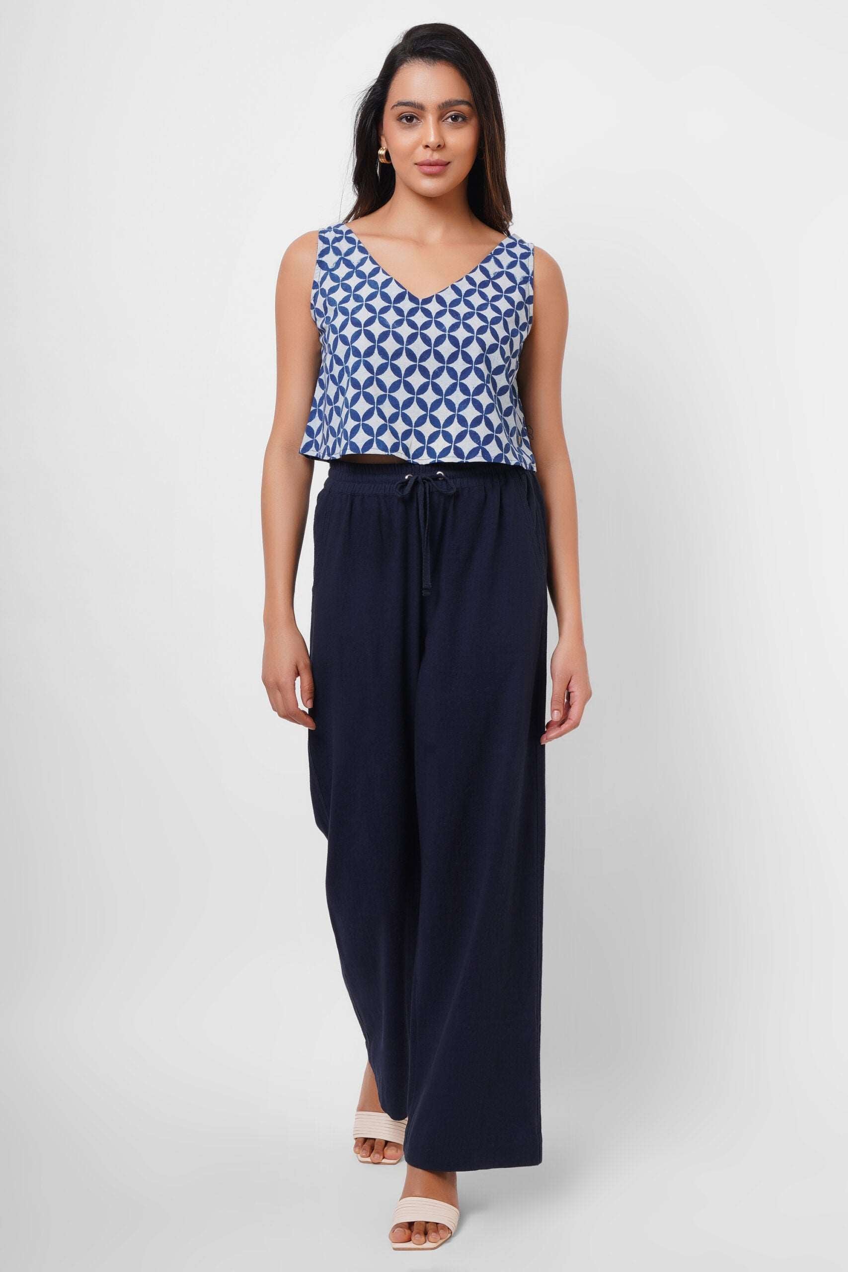 Indigo Print Sleeveless Top - Western Era  Tops