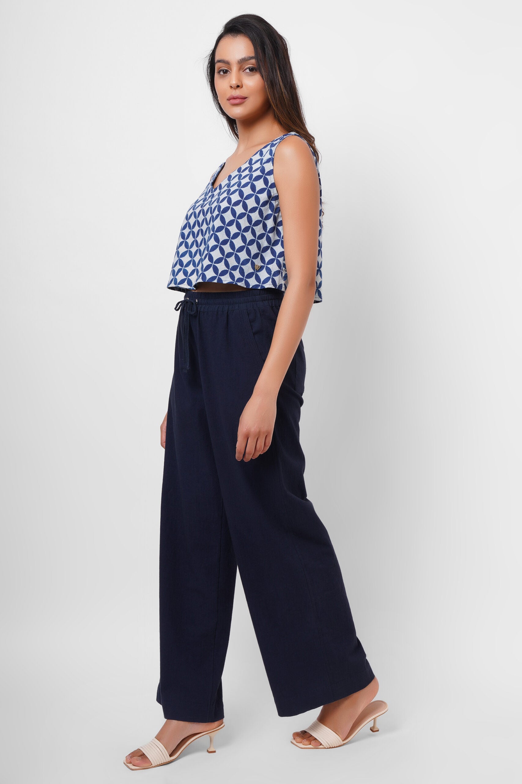 Indigo Print Sleeveless Top - Western Era  Tops