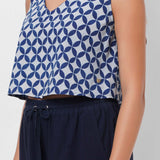 Indigo Print Sleeveless Top - Western Era  Tops