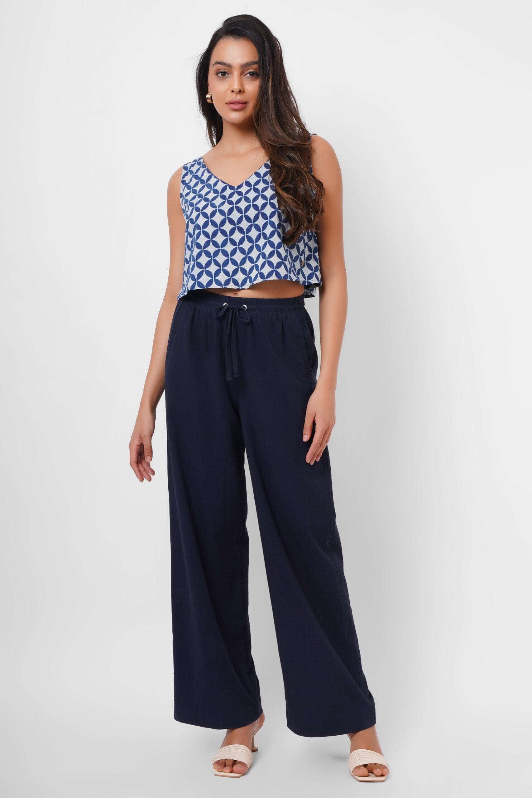 Indigo Print Sleeveless Top - Western Era  Tops