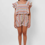 Multi Color Stripe Linen Crop Top - Western Era  Tops