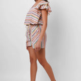 Multi Color Stripe Linen Crop Top - Western Era  Tops