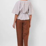 Beige Stripes Oversized Top With Drawstrings - Western Era  Tops