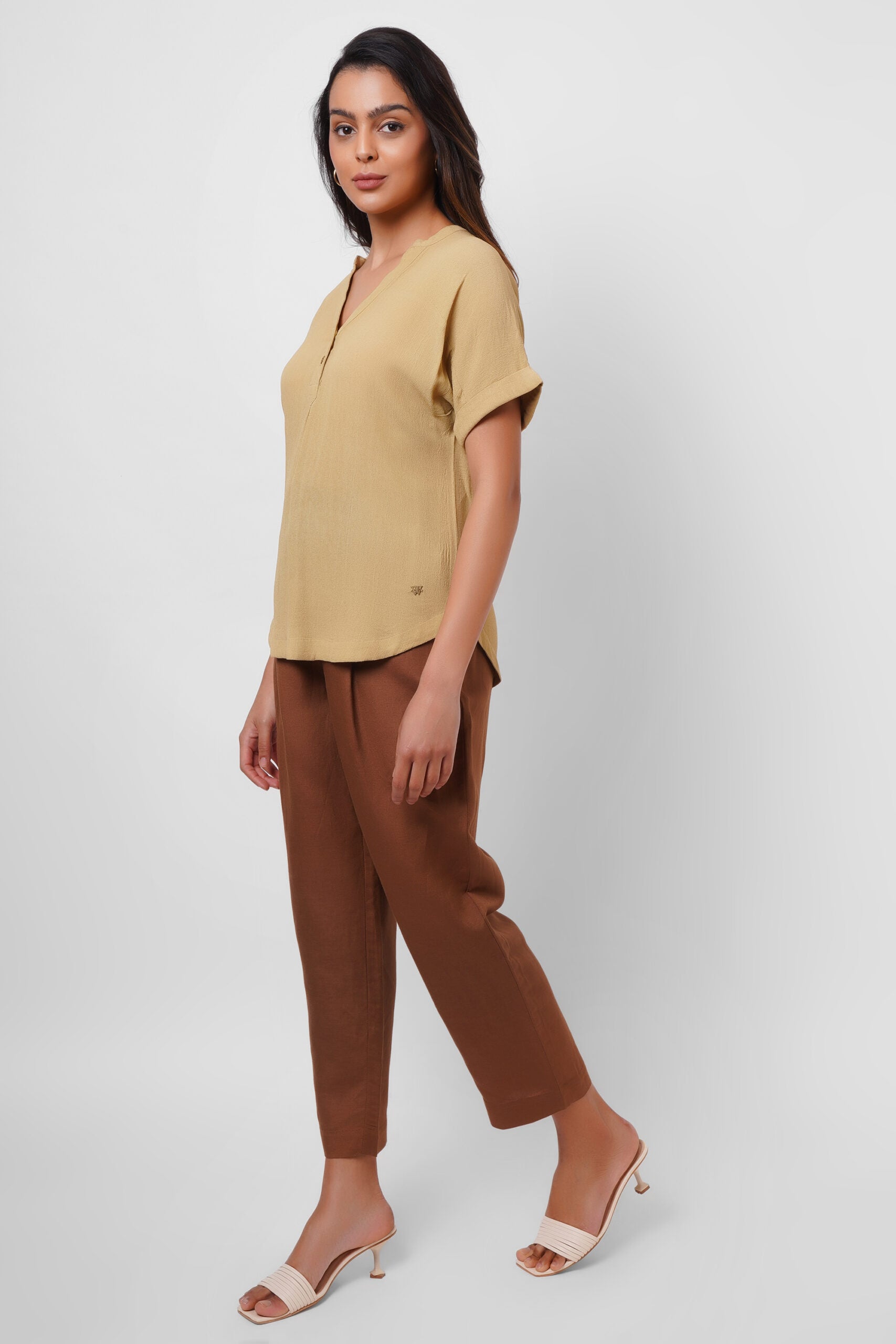 Formal Wear Mustard Moss Crepe Top - Western Era  Tops