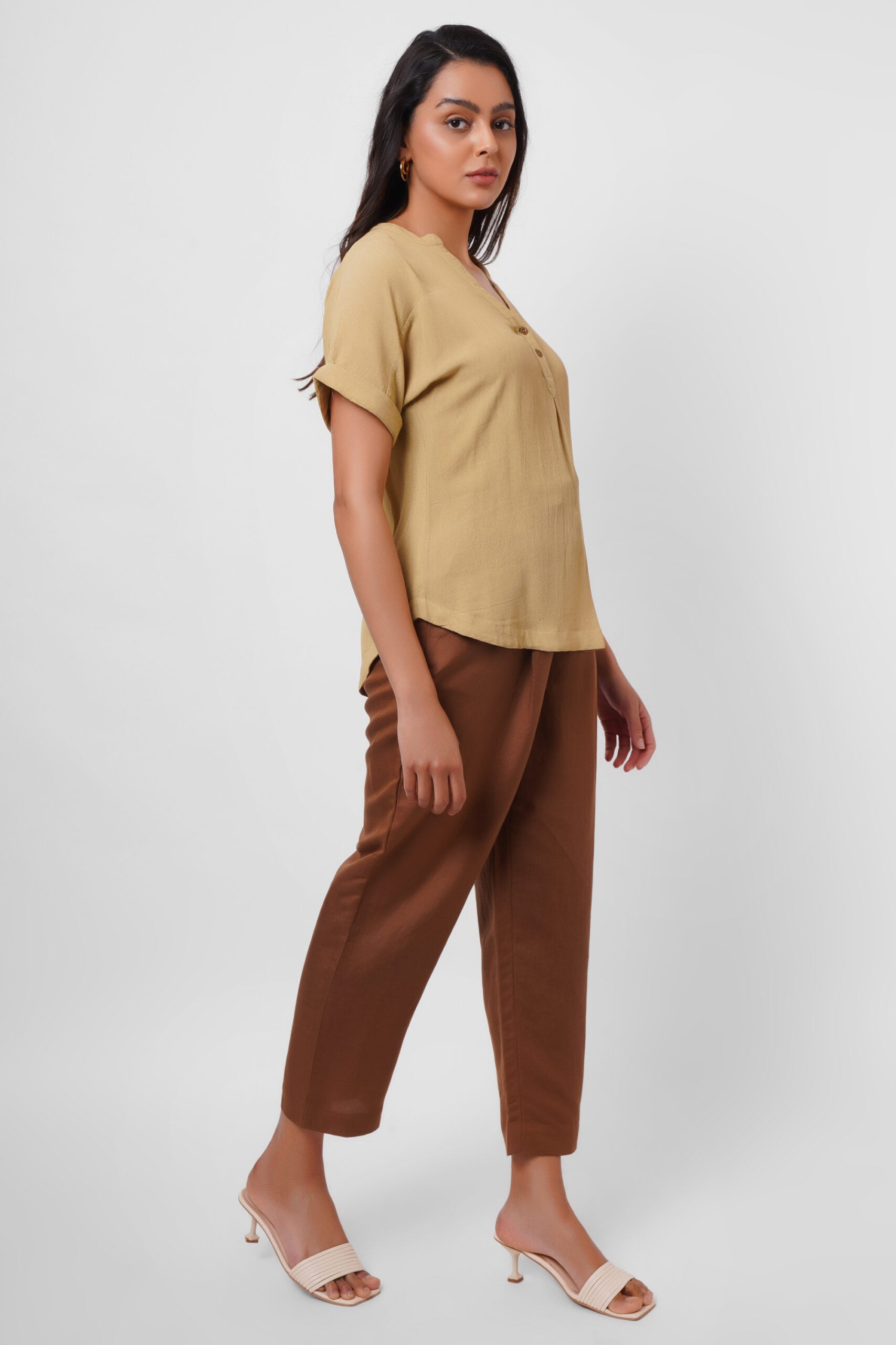 Formal Wear Mustard Moss Crepe Top - Western Era  Tops