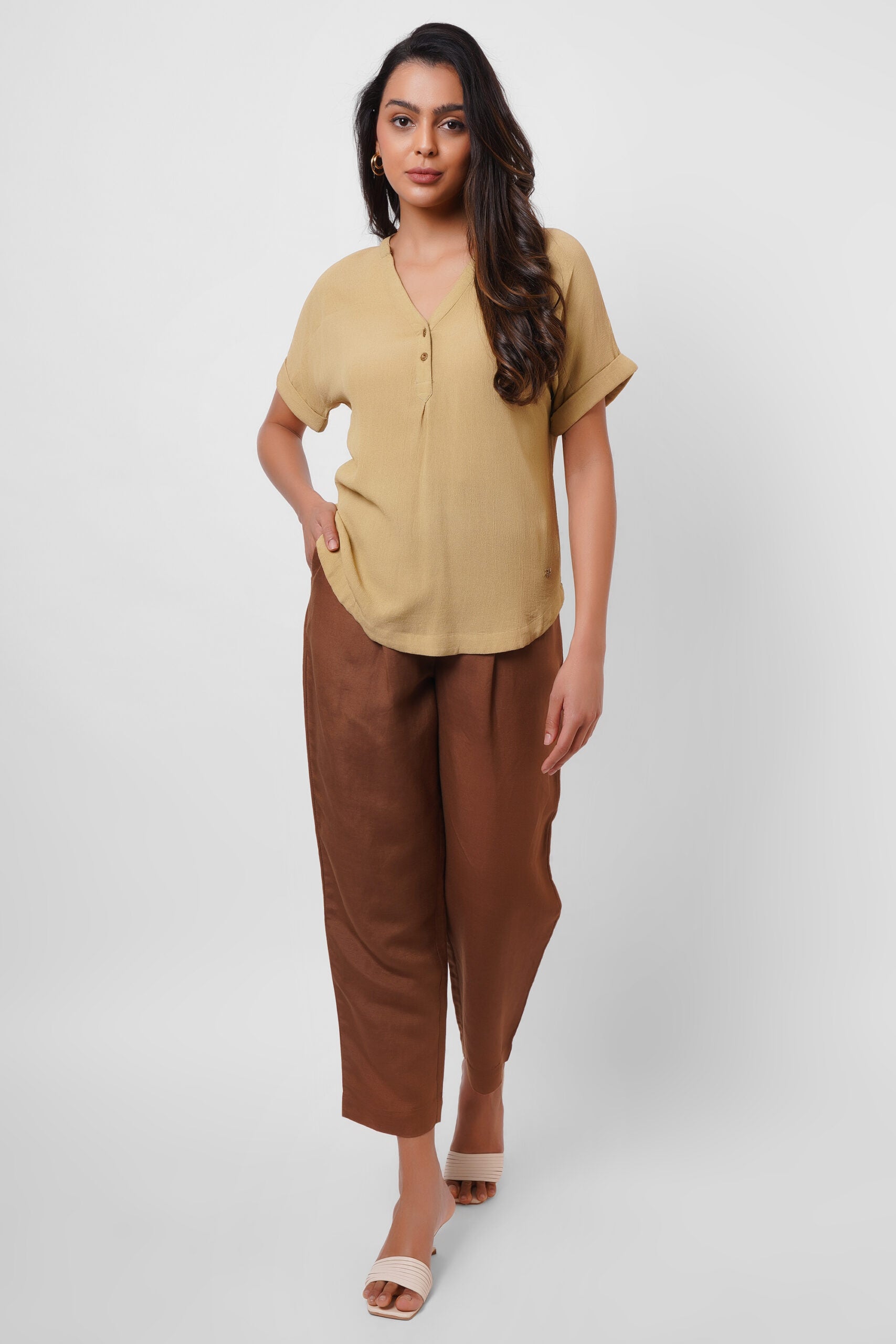 Formal Wear Mustard Moss Crepe Top - Western Era  Tops