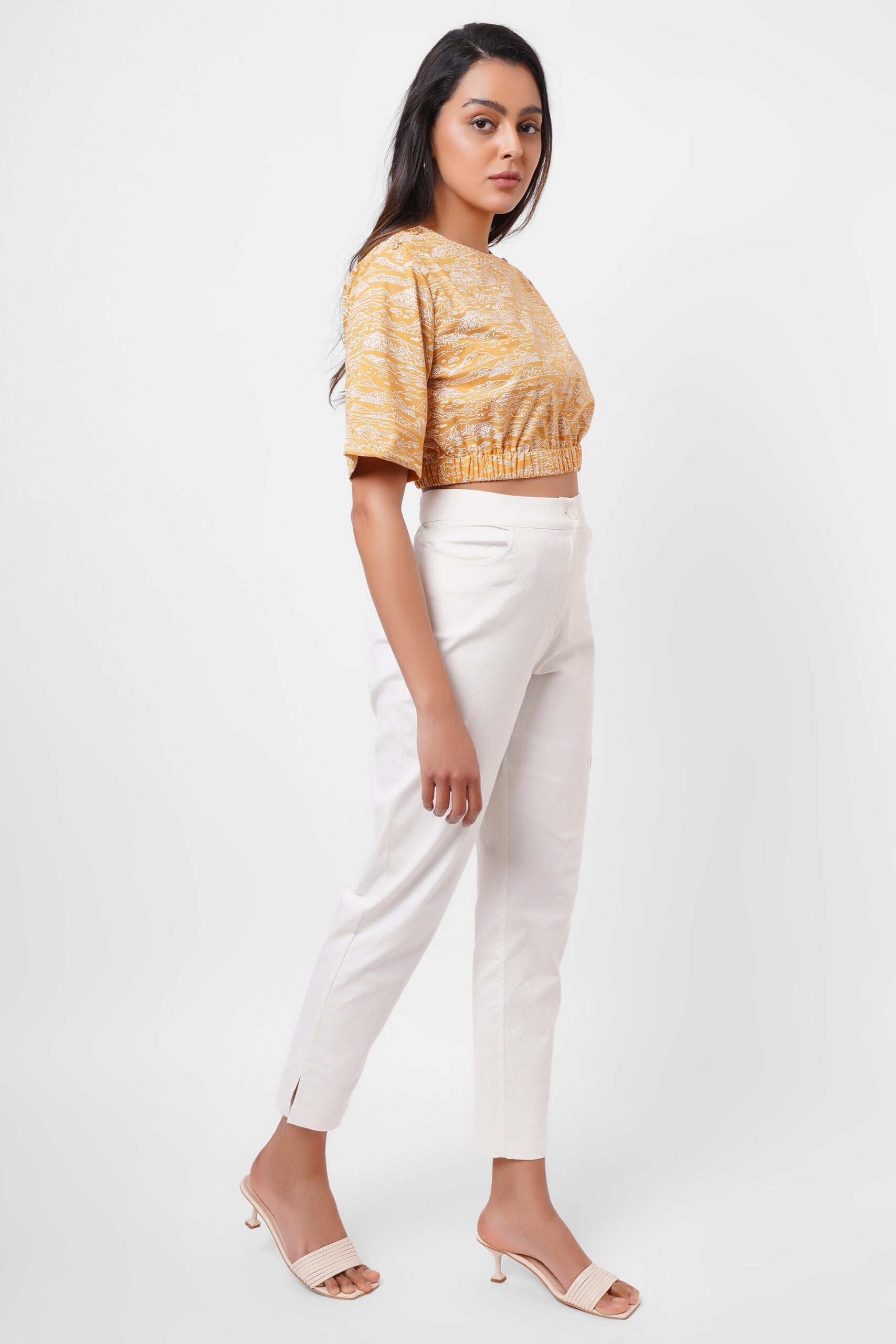 Yellow Toile Print Crop Top - Western Era  Tops