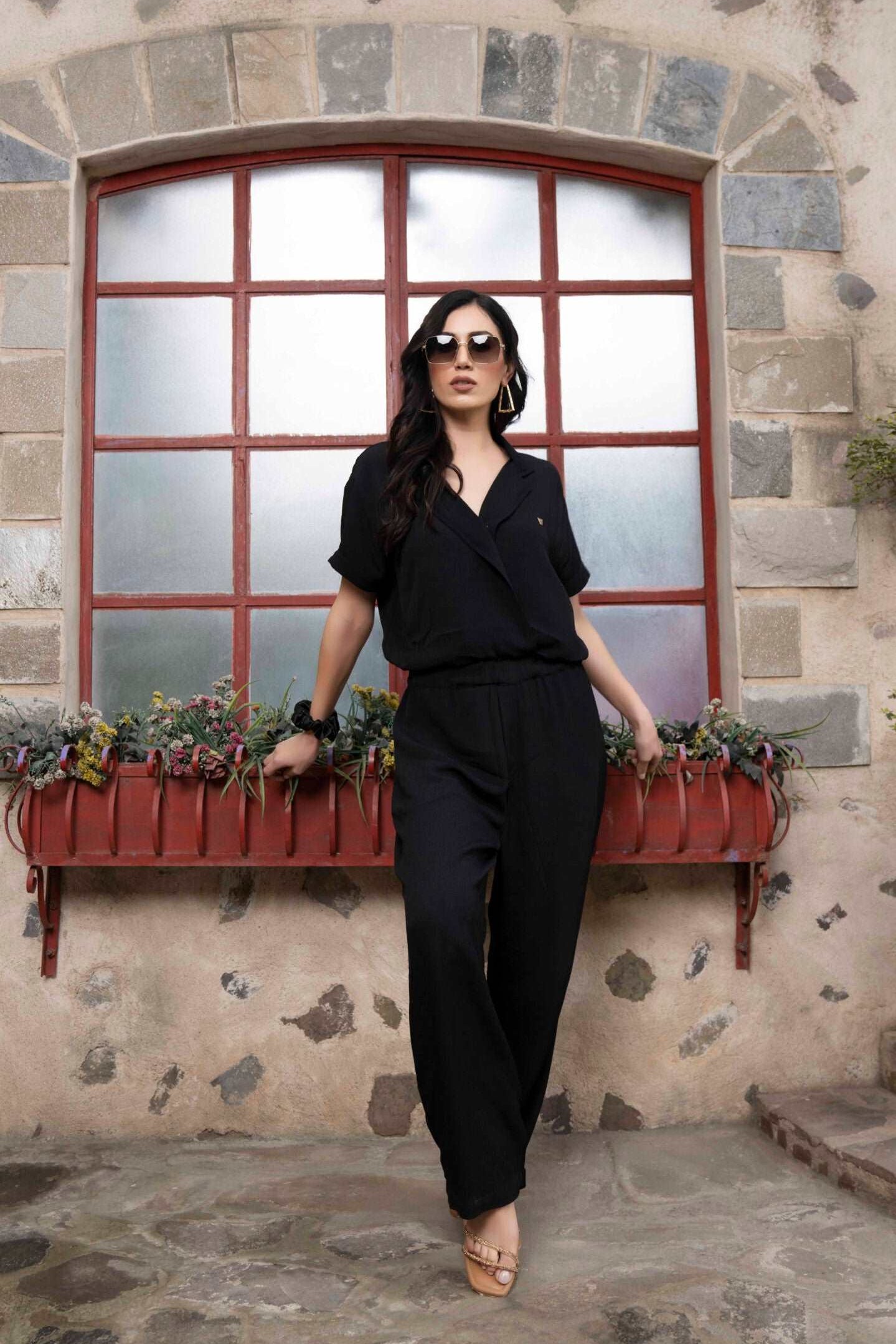 Formal Wear Black Jumpsuit With Elasticated Waist - Western Era  Jumpsuits