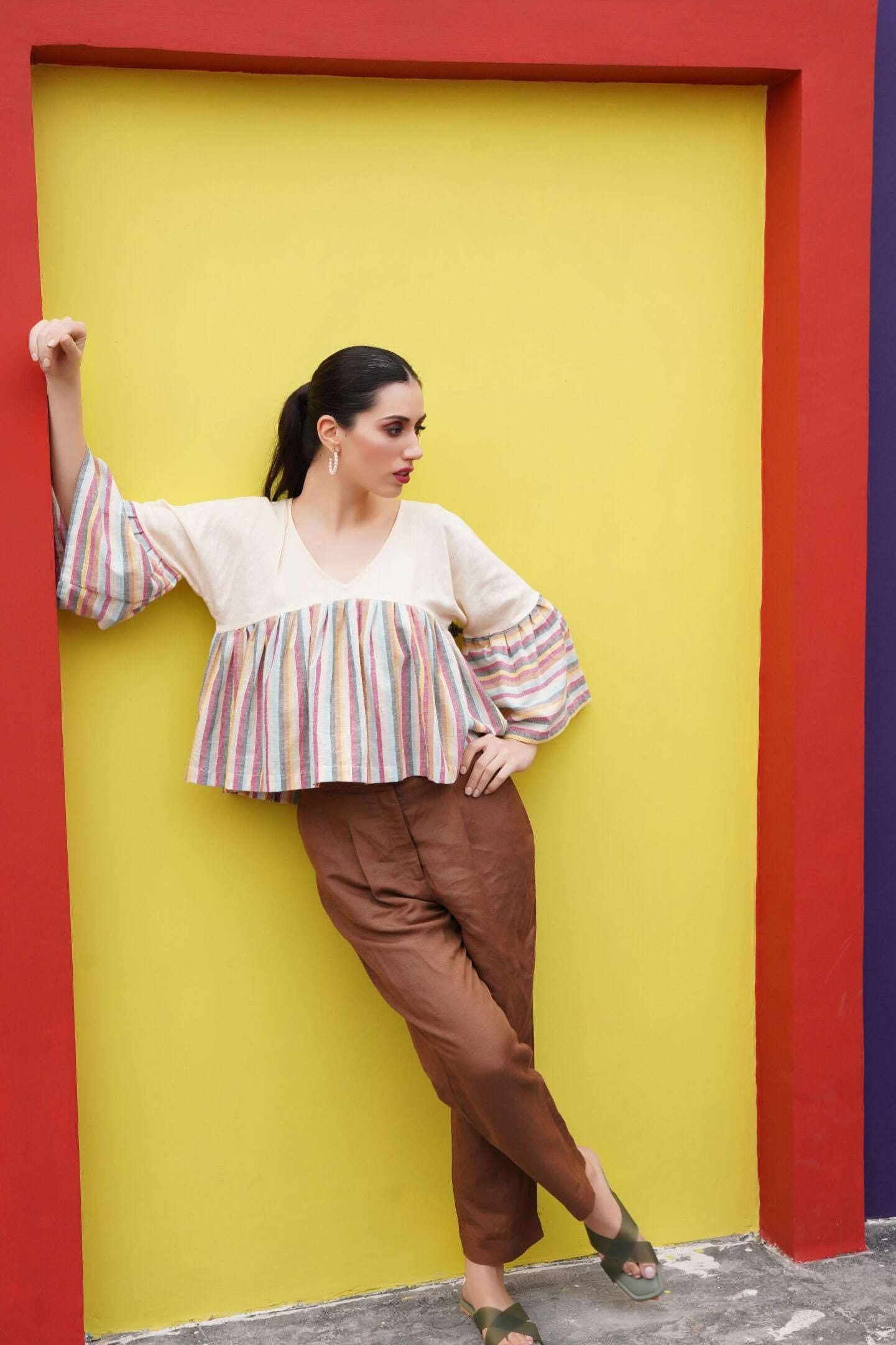 Multi Color Stripe Color Block Crop Top - Western Era  Tops