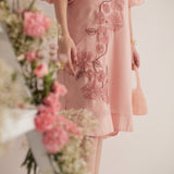 Peach Balloon Sleeves with Front Embroidery Long Dress and Spaghetti - Western Era  Dresses
