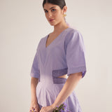 Purple Lace on Waist Cutout Flared Cotton Dress - Western Era  Dresses