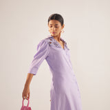 Purple Event Wear Long Dress With Yolk Embroidery and Side Slit - Western Era  Dresses