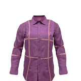 Purple Line Embroidered Oversized Shirt